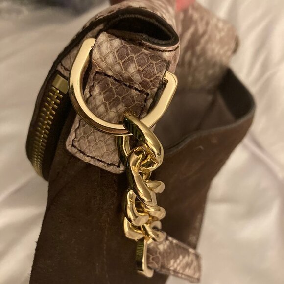 NWOT MICHAEL KORS Bedford Embossed Python Brown Suede Shoulder Handbag - Picture 12 of 12